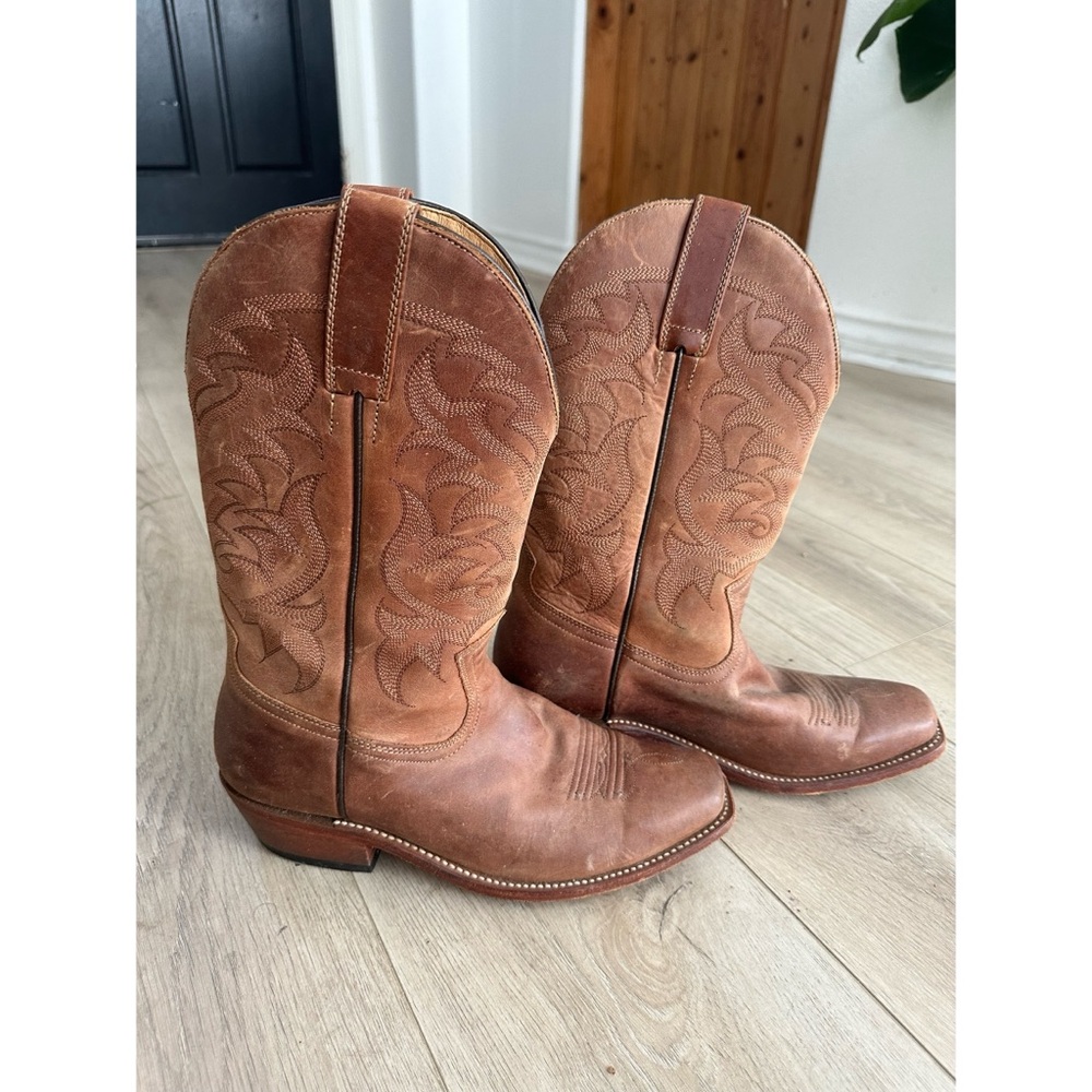 Brown Embroidered Heeled Boots
